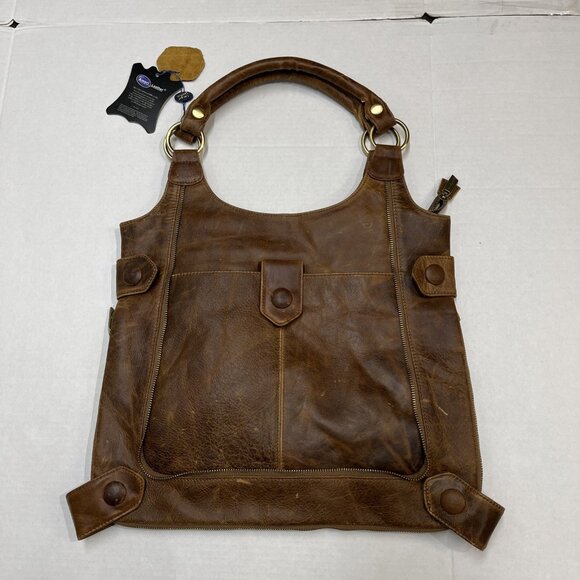 AmeriLeather Judelle Universal Leather Brown Satchel Bag Zipper Expandable - Picture 9 of 12